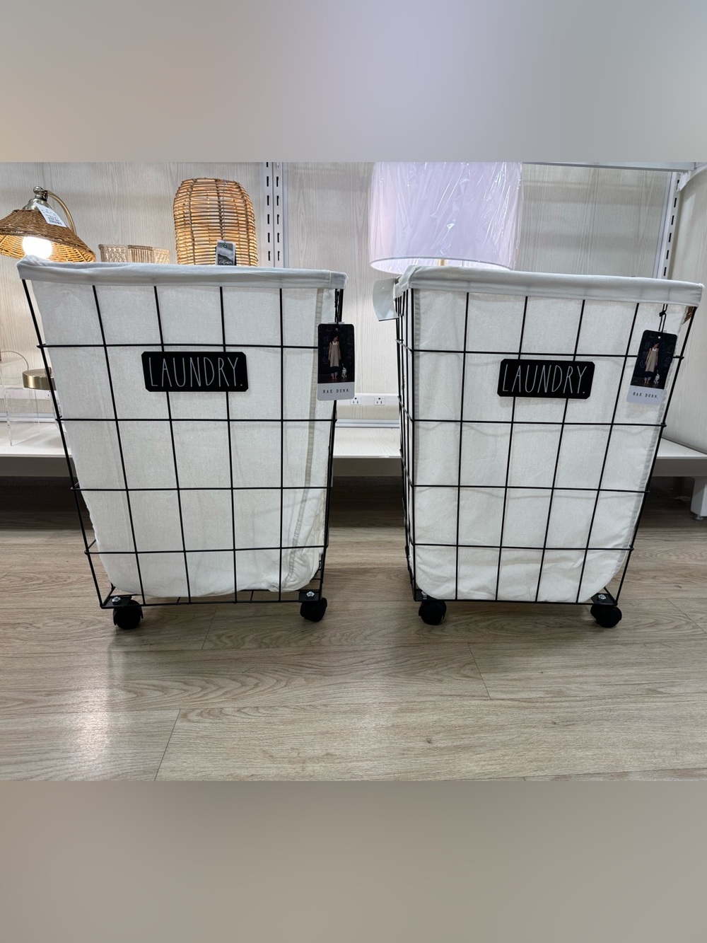 2 NWT Rae Dunn “Laundry” Rectangular Black Wire Laundry Baskets/Hampers SET OF 2